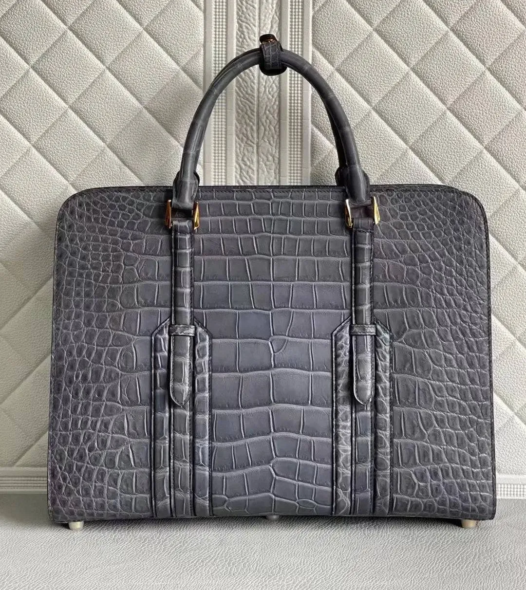 Large Genuine Crocodile Briefcase, Luxury Crocodile Business Bag for Men Grey