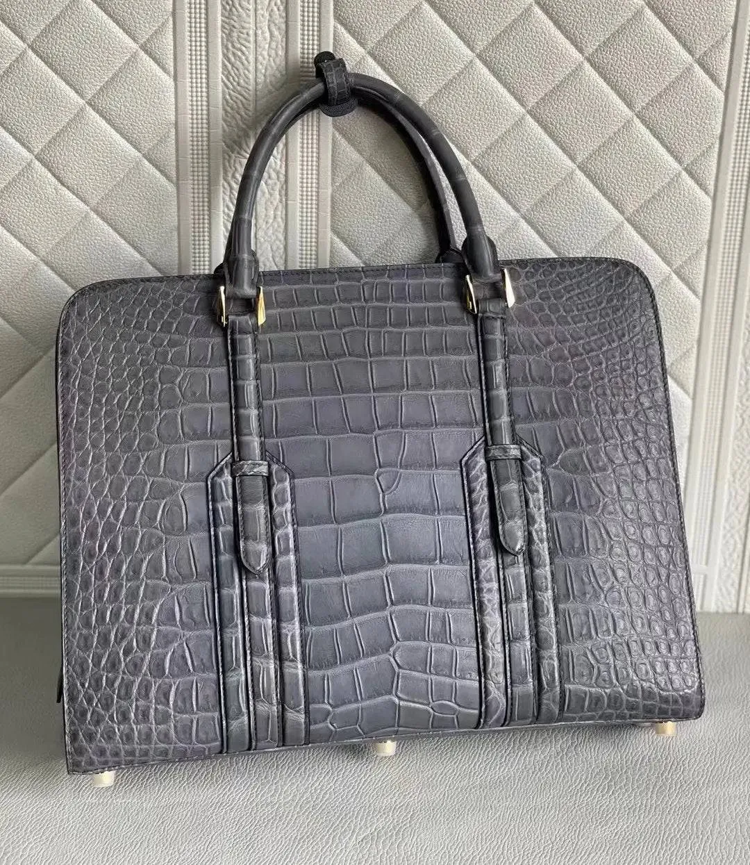 Large Genuine Crocodile Briefcase, Luxury Crocodile Business Bag for Men Grey