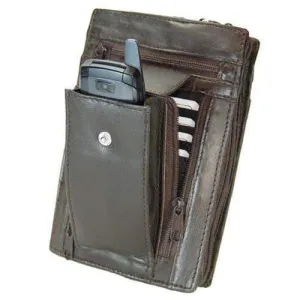 Large Genuine Leather Men Women Travel Wallet with Wrist Strap 107 (C)