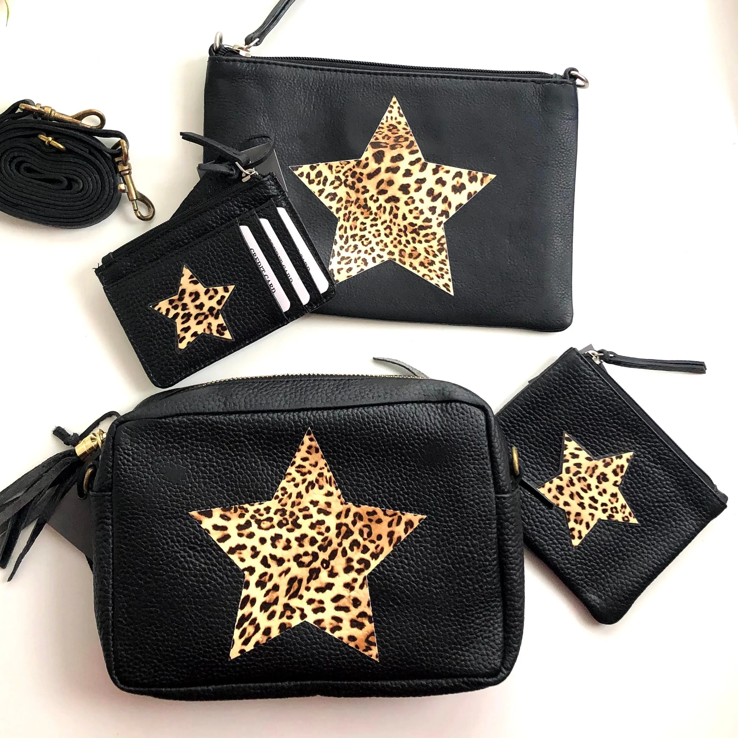 Leopard Star Camera Kylie Pebbled Leather Crossbody Clutch Bag