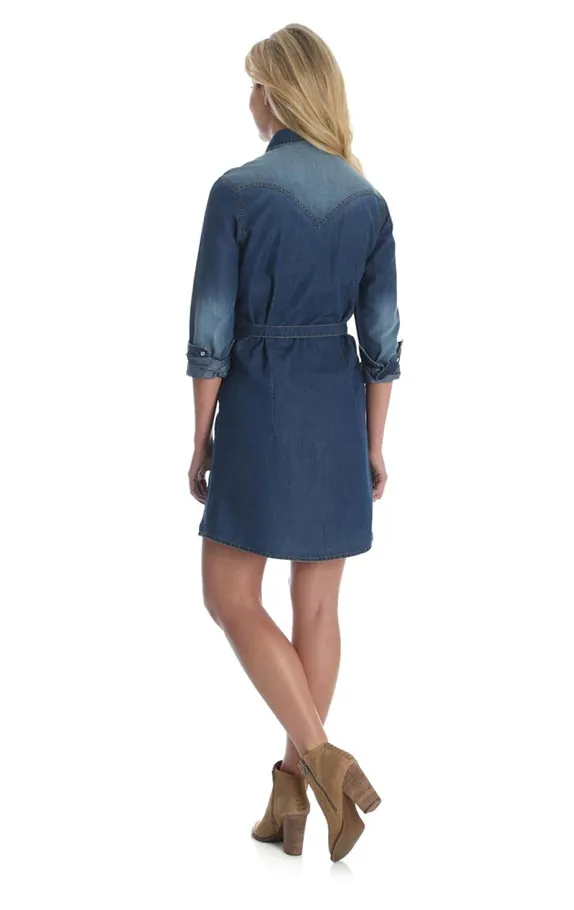 LWD371D - Wrangler Women's Long Sleeve Shirt Dress - Dark Denim