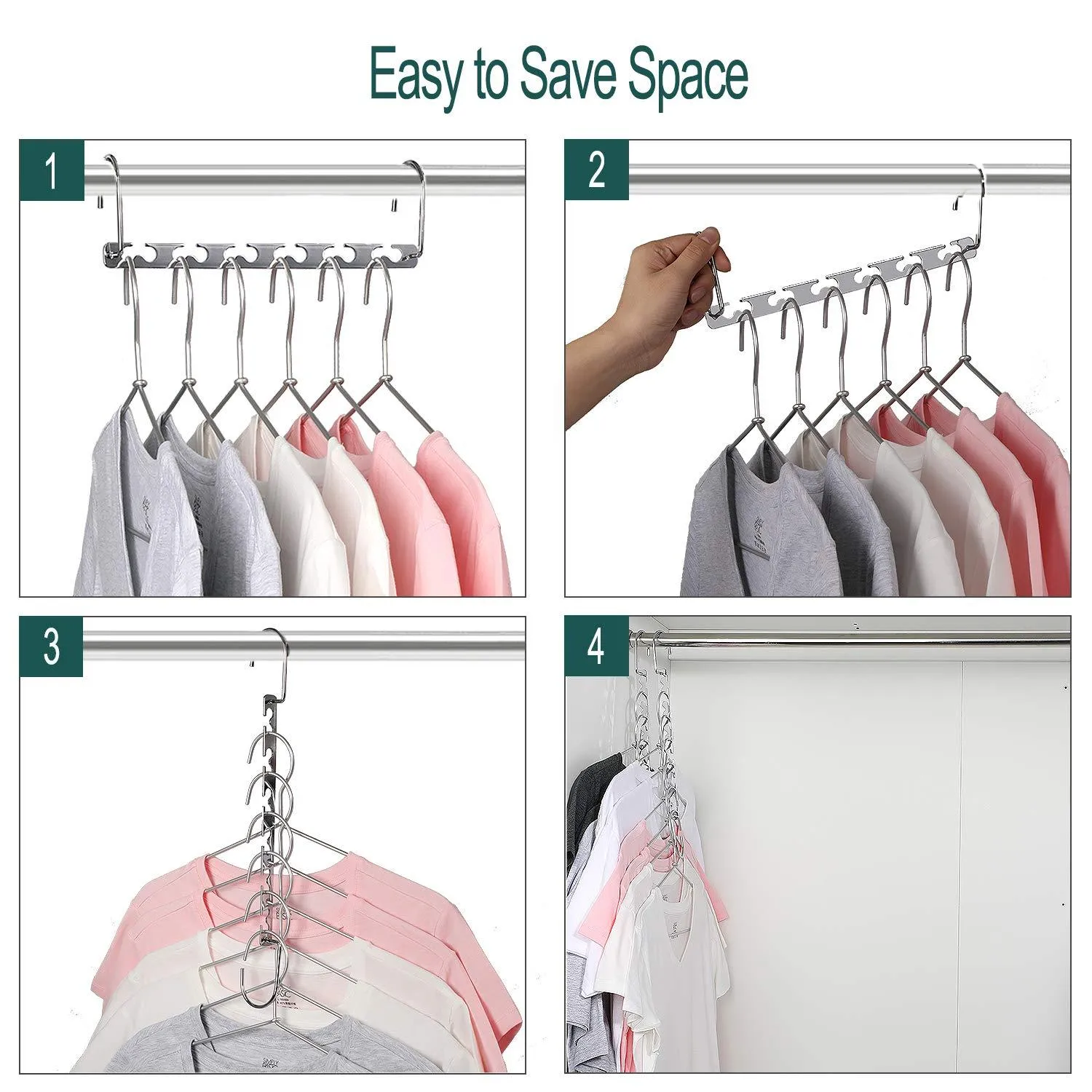 MeetU Space Saving Hangers Wonder Multifunctional Clothes Hangers Stainless Steel 6X2 Slots Magic Hanger Cascading Hanger Updated Hook Design Closet Organizer Hanger (Pack of 10)