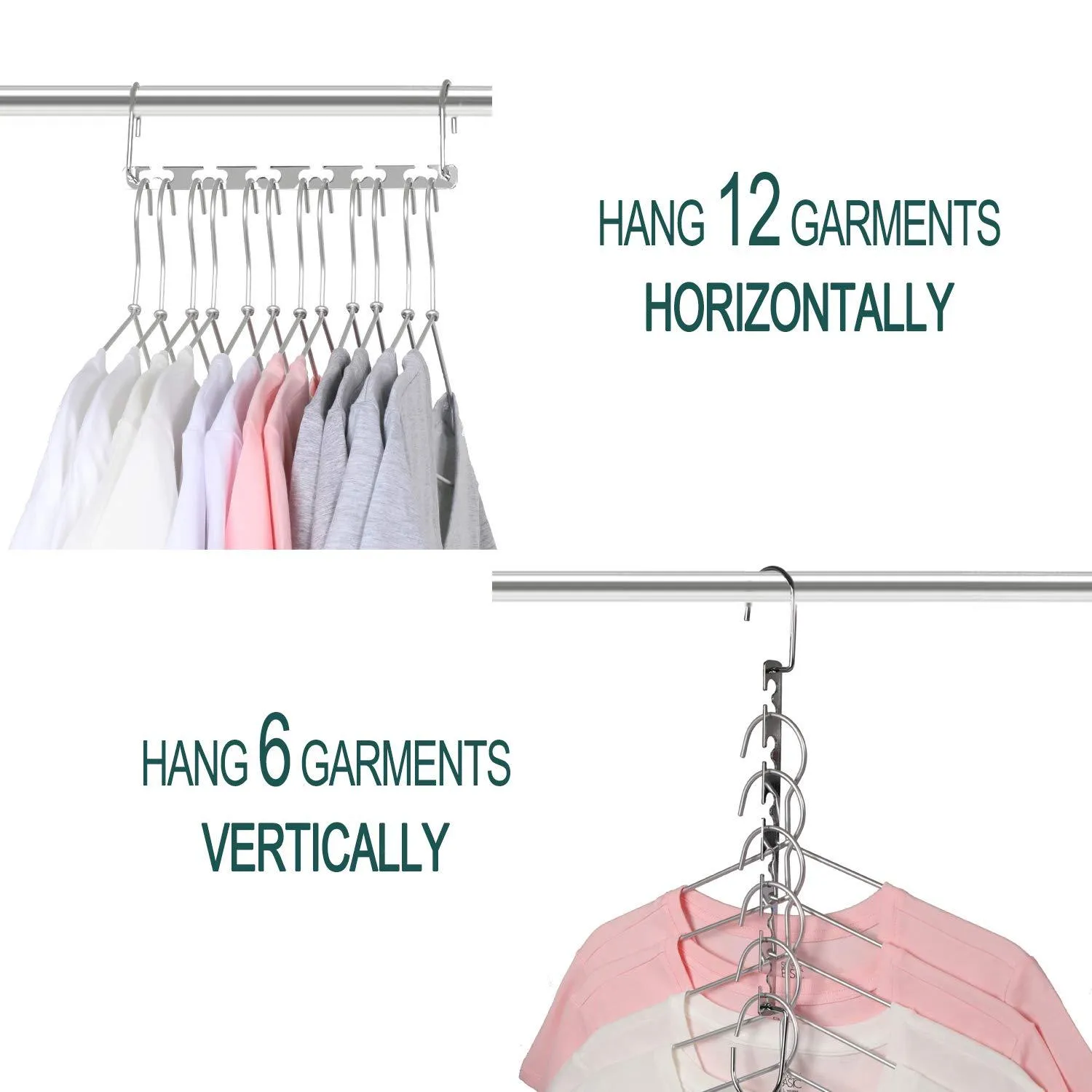 MeetU Space Saving Hangers Wonder Multifunctional Clothes Hangers Stainless Steel 6X2 Slots Magic Hanger Cascading Hanger Updated Hook Design Closet Organizer Hanger (Pack of 10)