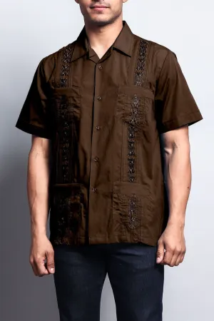 Men's Short Sleeve Cuban Style Guayabera Shirt (Coffee)