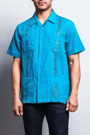 Men's Short Sleeve Cuban Style Guayabera Shirt (Turquoise)