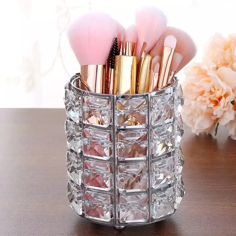 Metal Crystal Round Makeup Brush Holder, Miaowater Makeup Brush Pen Holder, Brush Sorting Storage Organizer, Dressing Table Makeup Organizer