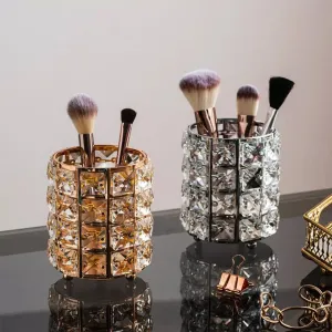 Metal Crystal Round Makeup Brush Holder, Miaowater Makeup Brush Pen Holder, Brush Sorting Storage Organizer, Dressing Table Makeup Organizer