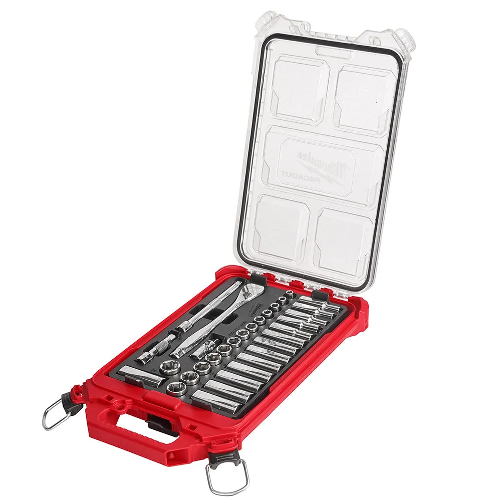 Milwaukee 48-22-9482 3/8” Ratchet Metric Socket Set w/ PACKOUT Case - 32pc