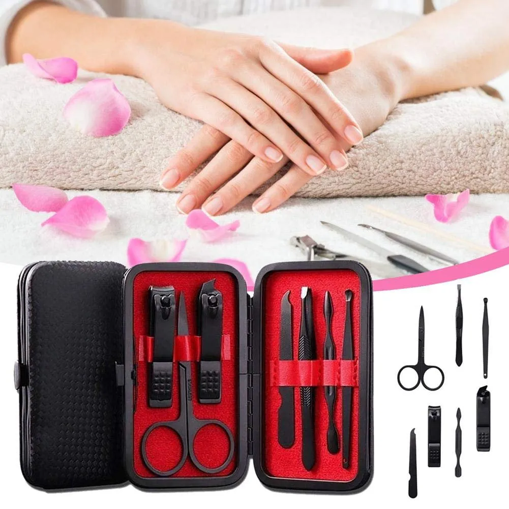 MOSTA Manicure Set, Stainless Steel Professional Pedicure Kit Nail Scissors Grooming Kit with Leather Travel Case (7pcs-black)