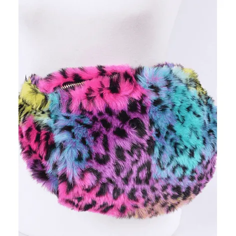 Multi Color Leopard Print Plushy Fanny Pack