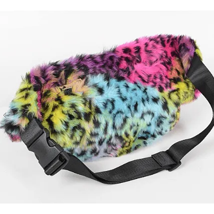 Multi Color Leopard Print Plushy Fanny Pack