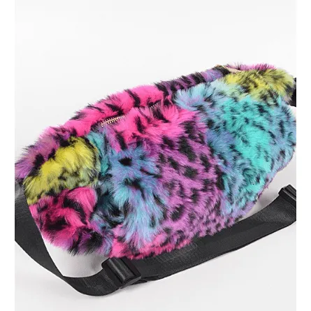 Multi Color Leopard Print Plushy Fanny Pack