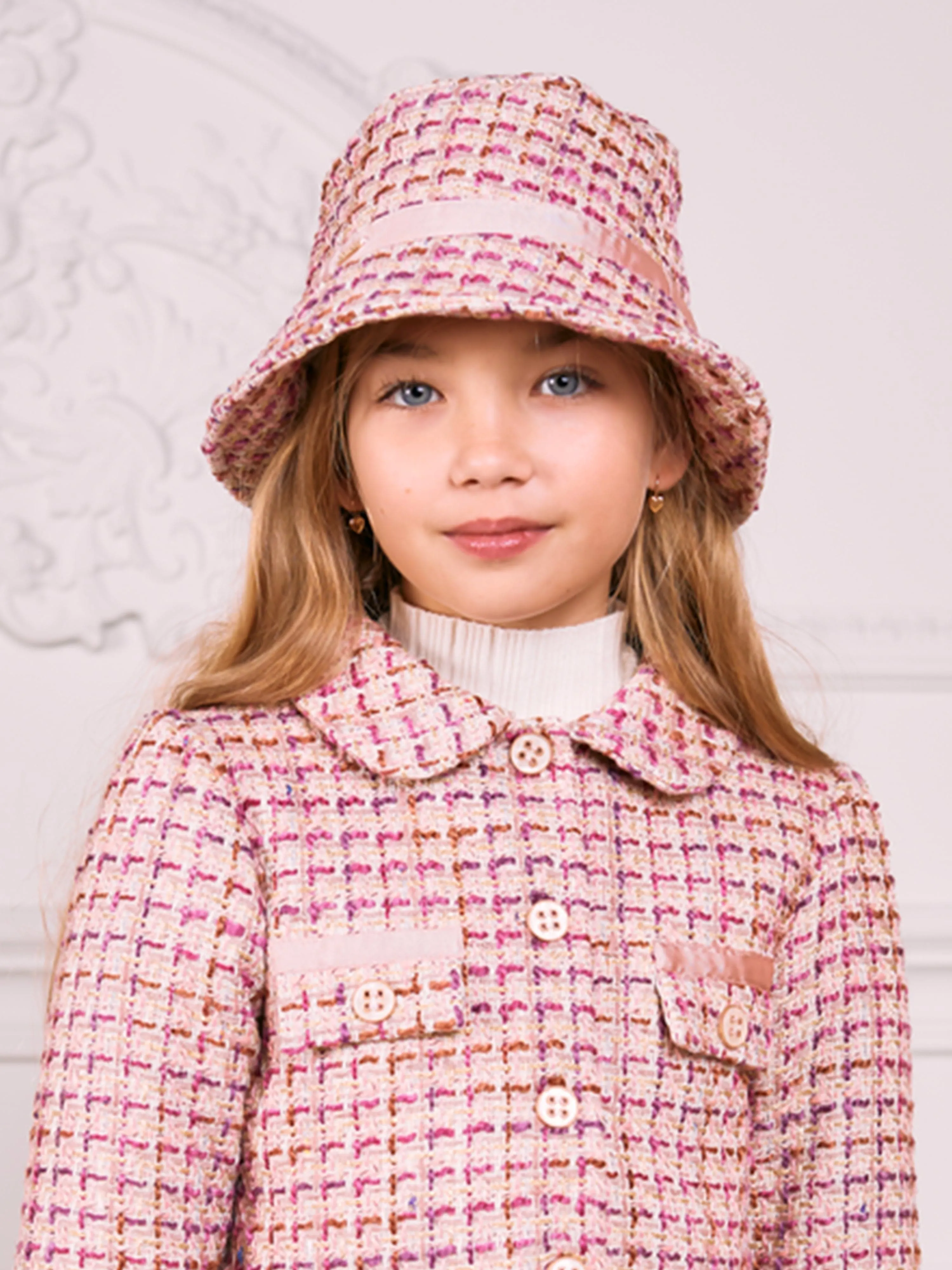 Patachou Girls Tweed Bucket Hat in Pink