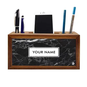 Personalized Wooden desk organizer - Black Marble Pastel