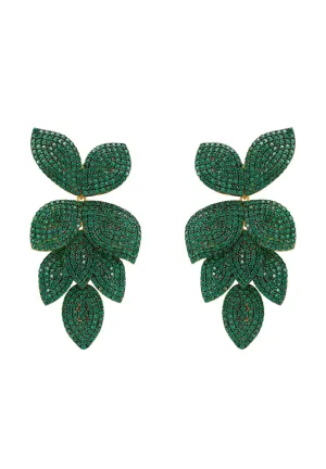 Petal Cascading Flower Earrings Gold Emerald Green