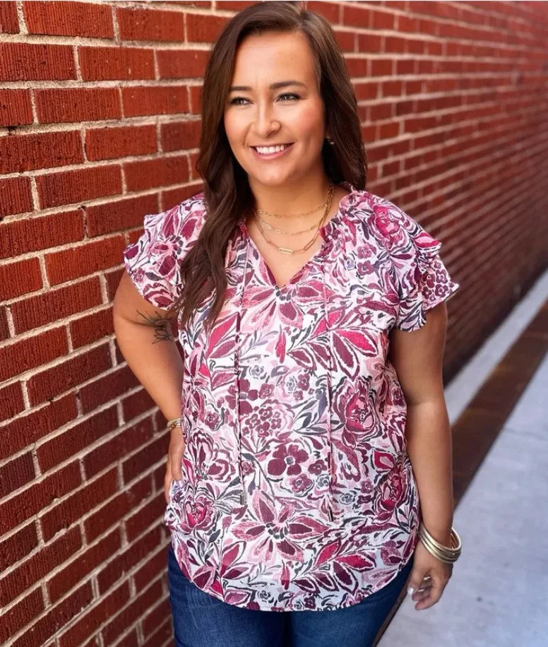 Pink Floral Ruffle Top - #6503-6506