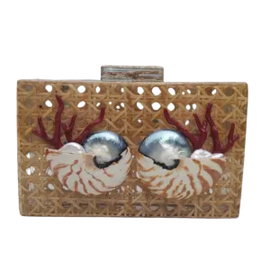 Rattan and Acrylic Shell Clutch Purse