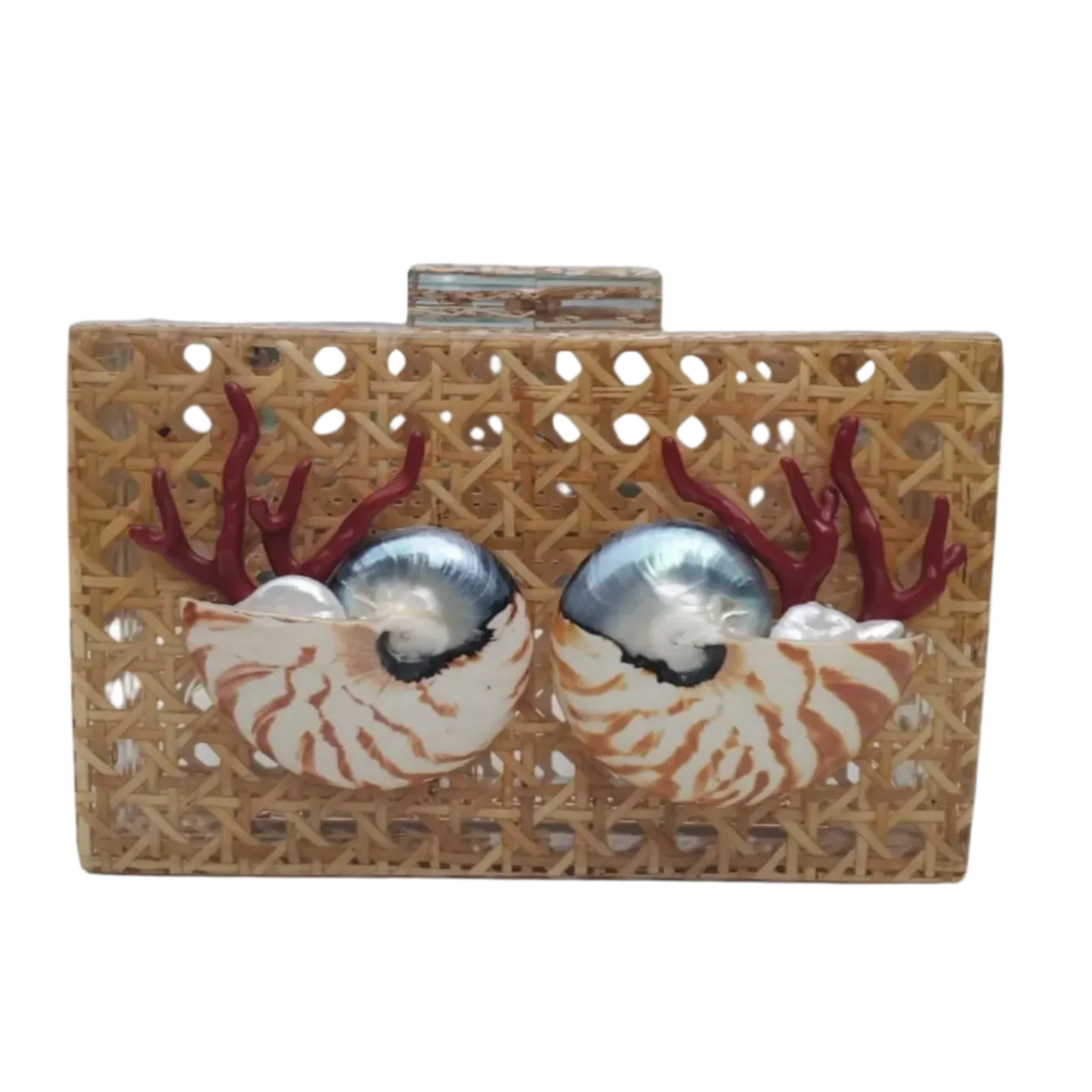 Rattan and Acrylic Shell Clutch Purse