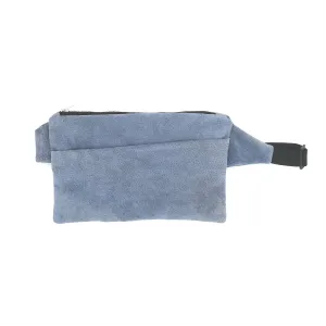 Recycled dusty blue suede Fringe Vintage fanny pack