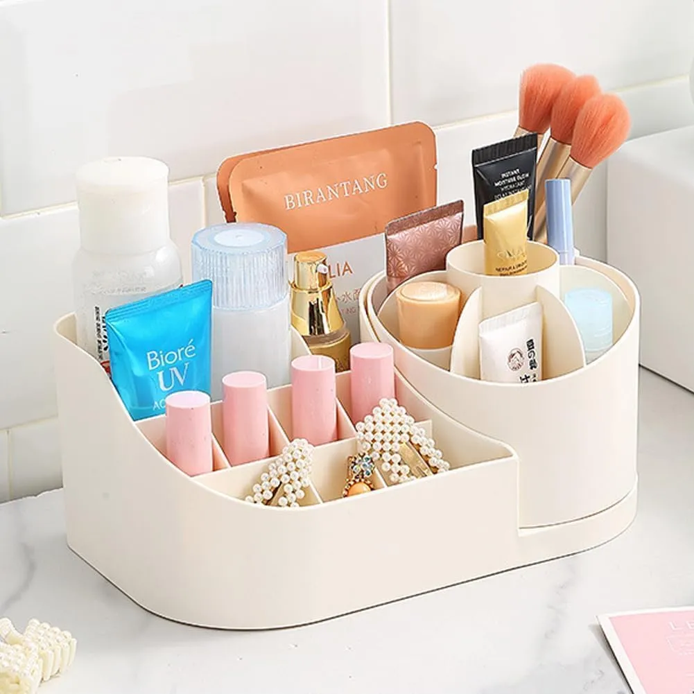 Rotating Cosmetic Organizer Box Drawers Storage Plastic Stationary Box | Make Up Organiser For Women (White)