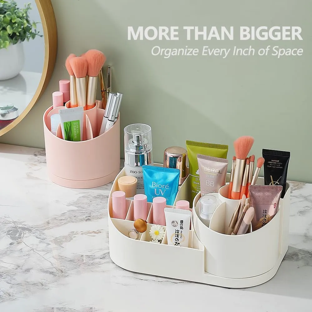 Rotating Cosmetic Organizer Box Drawers Storage Plastic Stationary Box | Make Up Organiser For Women (White)