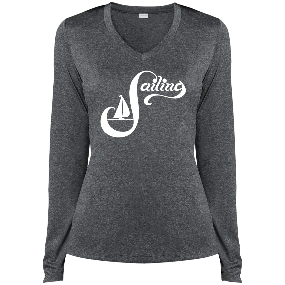 Sailing White on Ladies LS Heather Dri-Fit V-Neck Tee