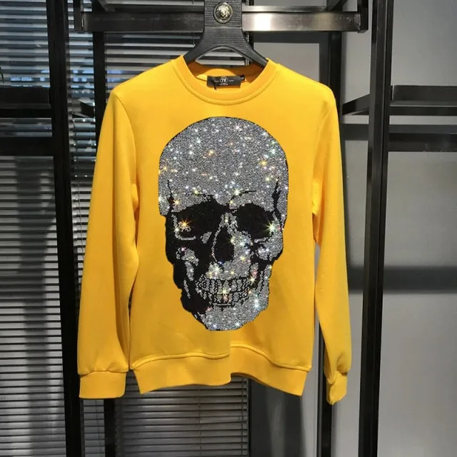 Shadowed Skull Rhinestone Decorated Sweatshirt