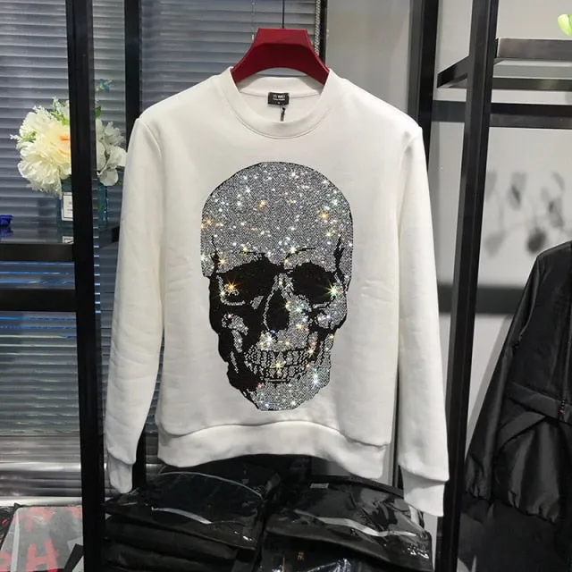 Shadowed Skull Rhinestone Decorated Sweatshirt