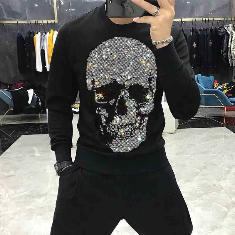 Shadowed Skull Rhinestone Decorated Sweatshirt