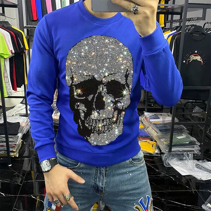 Shadowed Skull Rhinestone Decorated Sweatshirt