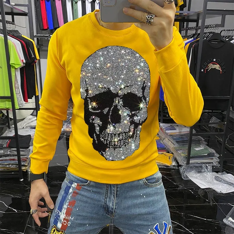 Shadowed Skull Rhinestone Decorated Sweatshirt