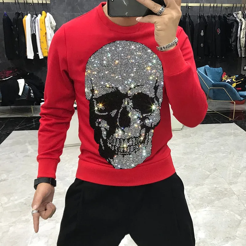 Shadowed Skull Rhinestone Decorated Sweatshirt