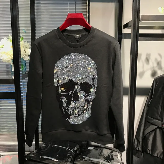 Shadowed Skull Rhinestone Decorated Sweatshirt