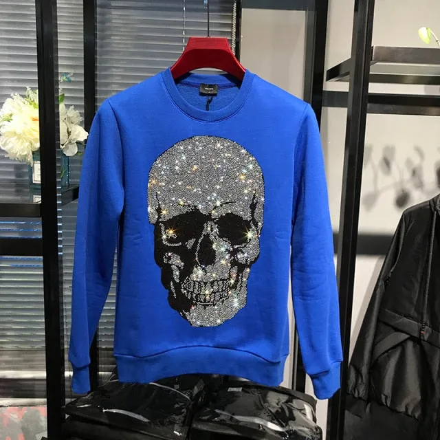 Shadowed Skull Rhinestone Decorated Sweatshirt