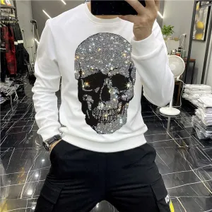 Shadowed Skull Rhinestone Decorated Sweatshirt