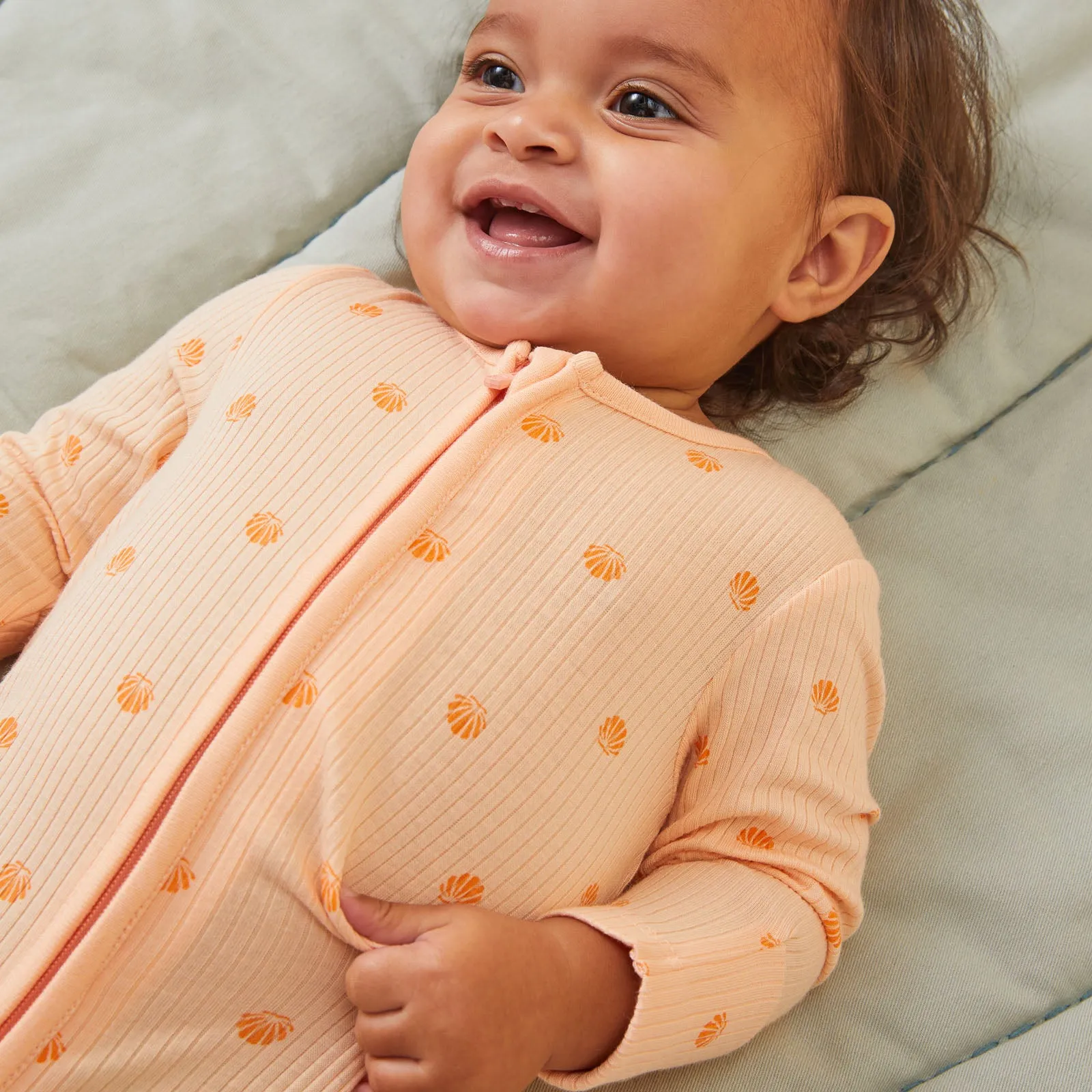 Shell Print Ribbed Clever Zip Baby Pajamas