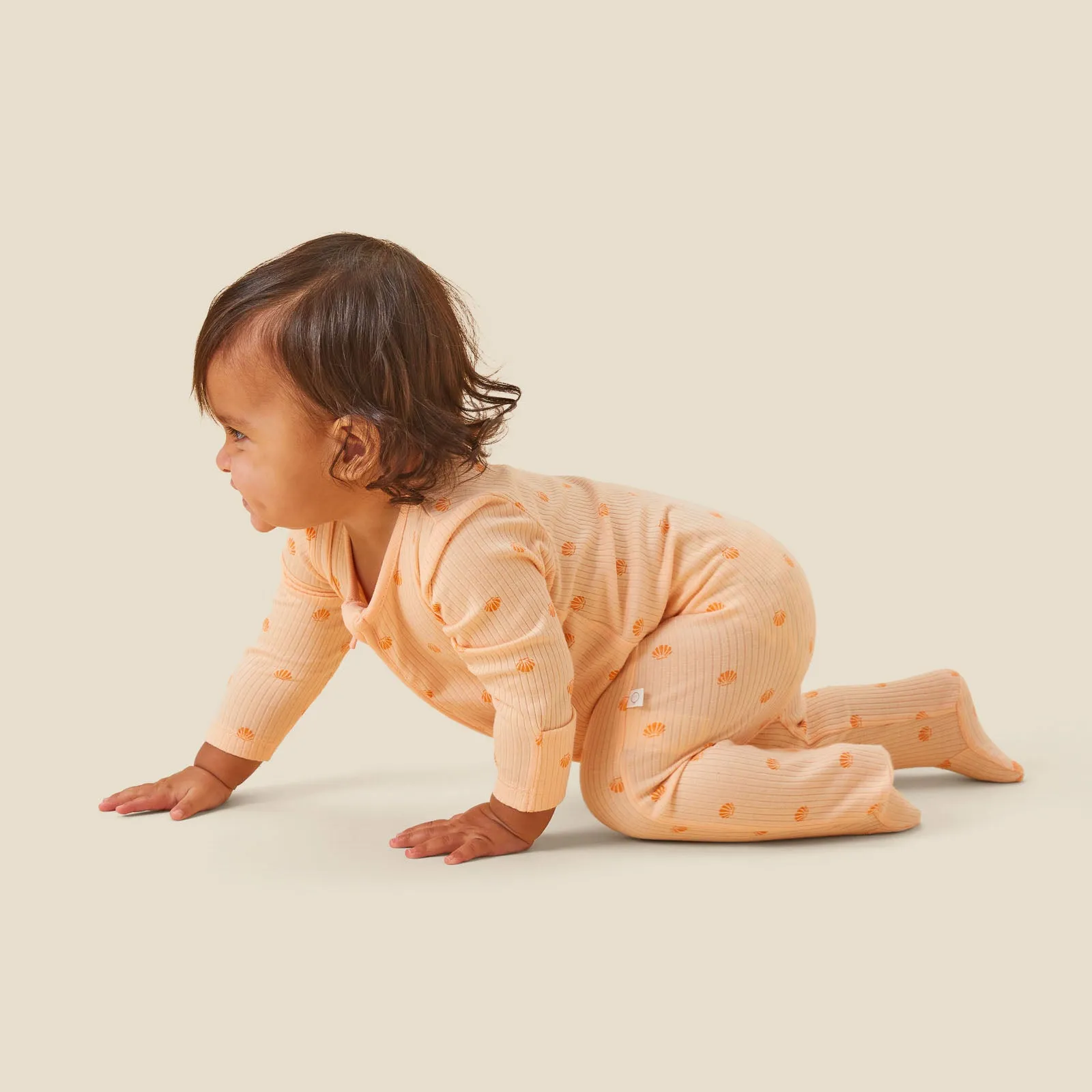 Shell Print Ribbed Clever Zip Baby Pajamas