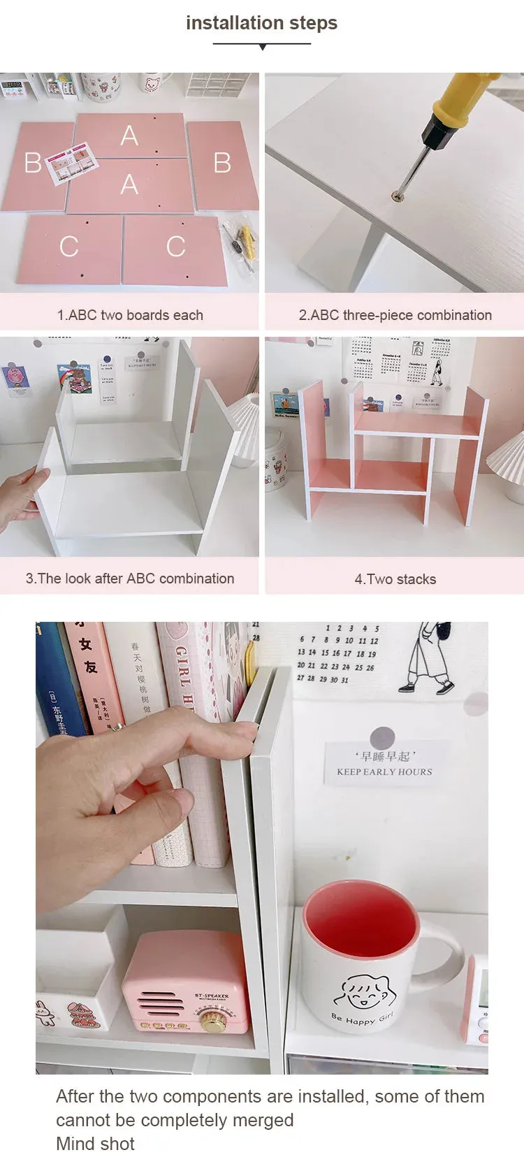 Shoppu INS White MDF Wooden Storage Desk Desktop Display Organiser Shelf