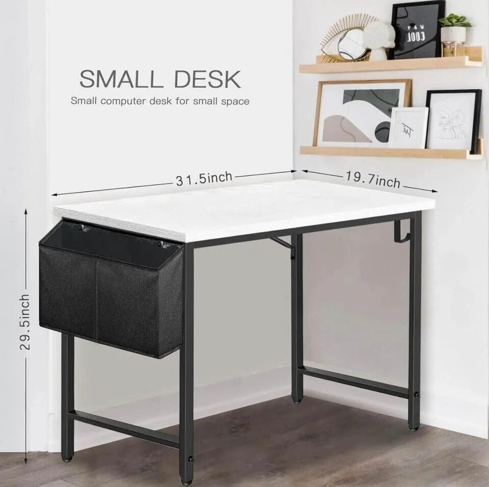 Small Computer Desk for Bedroom White Modern Writing Table for Small Spaces Kids