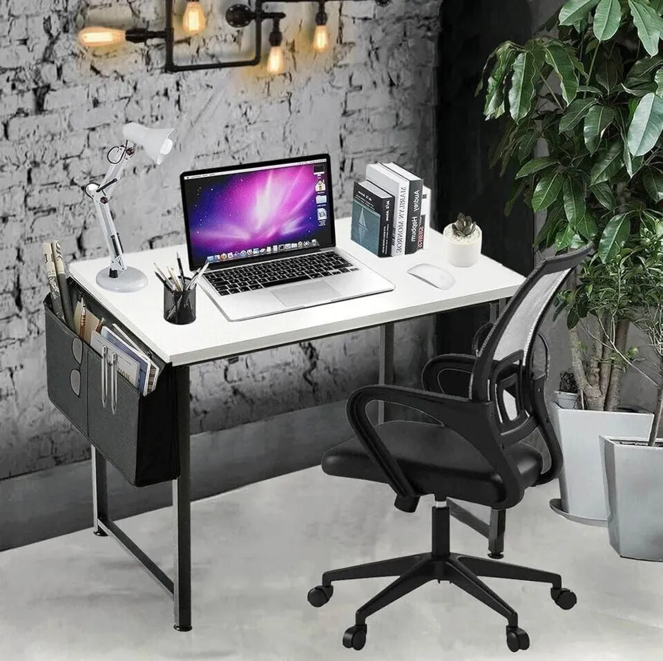 Small Computer Desk for Bedroom White Modern Writing Table for Small Spaces Kids