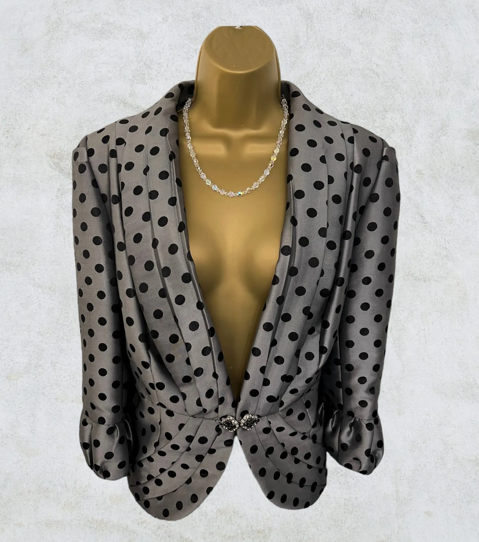 SONIA PENA Womens Vintage Silver Grey Polka Dot Jacket UK 18 US 14 EU 46