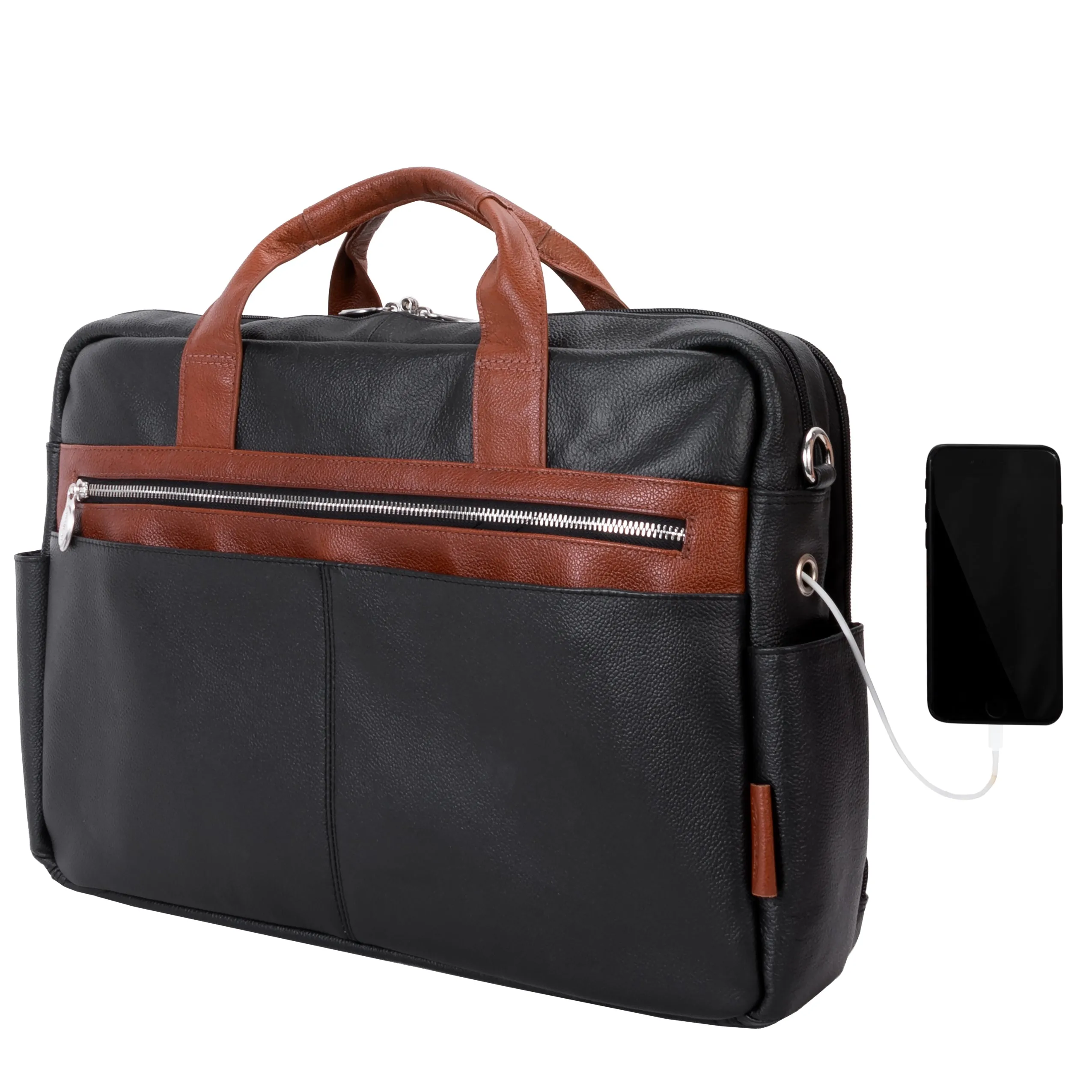 SOUTHPORT | 17” Leather Two-Tone Laptop Briefcase