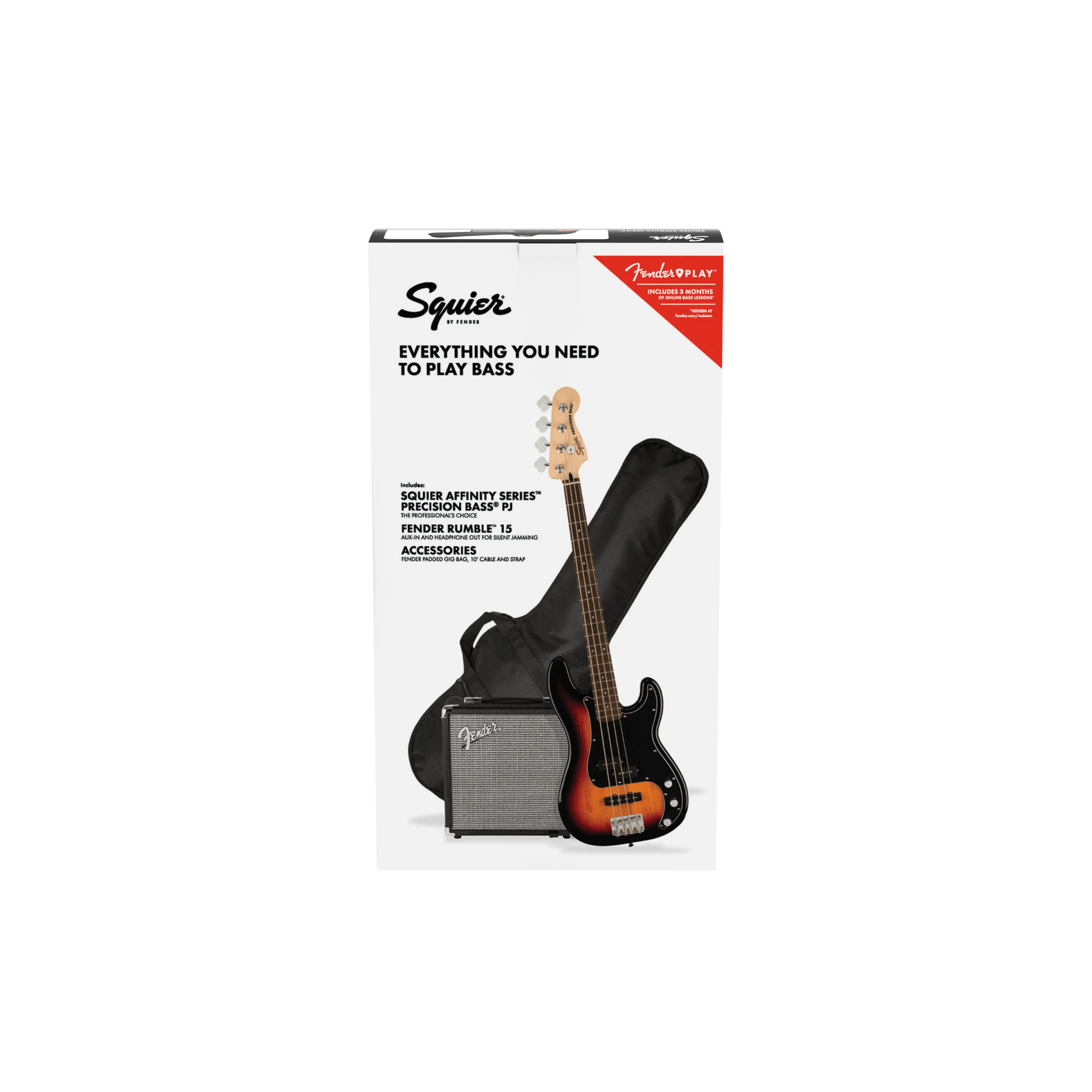 Squier 037-2980-000 PJ Bass Pack w/ Rumble 15, 3-Color Sunburst