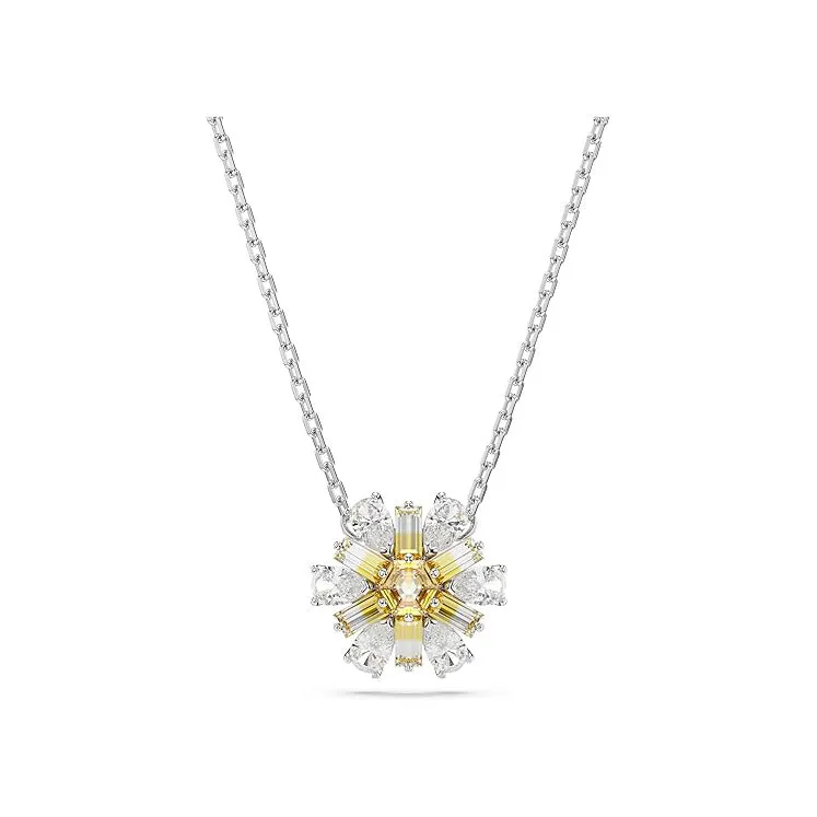 Swarovski Part of the Idyllia Collection Women's Flower Pendant with Yellow and Clear Mixed-Cut Stones in a Rhodium-Finished Setting Idyllia Pendant Necklace - 5679939