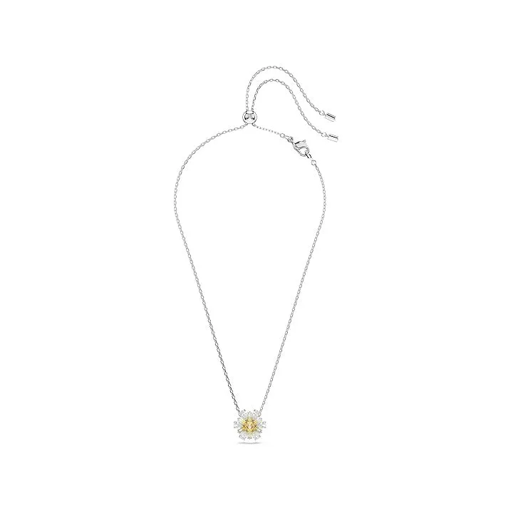 Swarovski Part of the Idyllia Collection Women's Flower Pendant with Yellow and Clear Mixed-Cut Stones in a Rhodium-Finished Setting Idyllia Pendant Necklace - 5679939