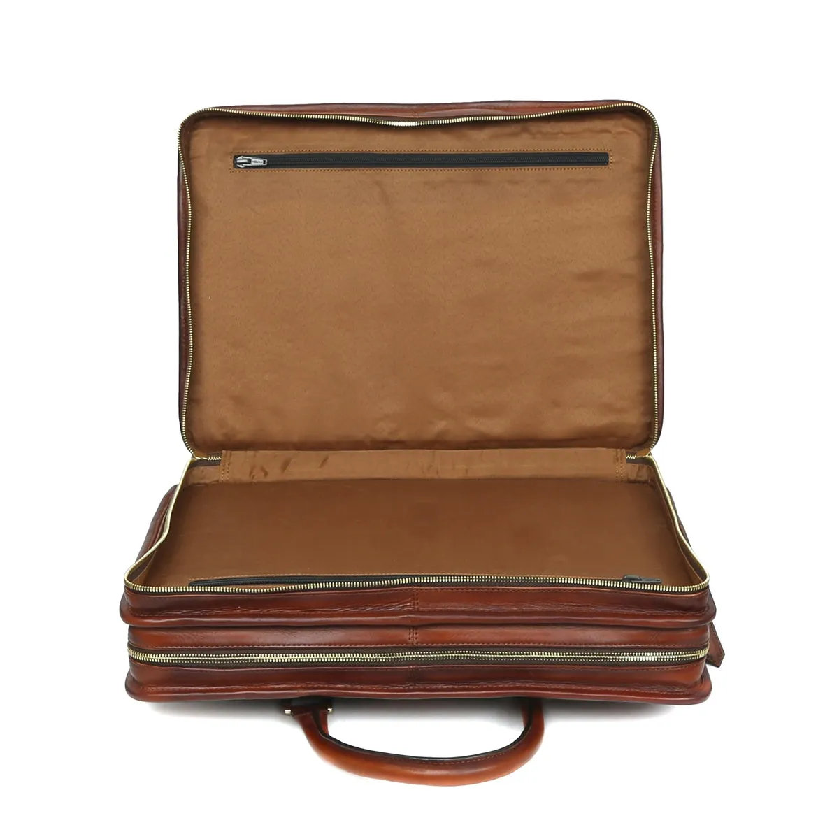 Tan Leather Embossed Lion Laptop Briefcase with Two Slots & Organizer Compartment by Brune & Bareskin