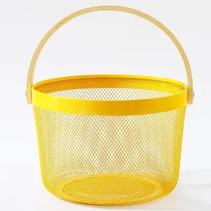 The Better Home Metal Mesh Basket for Storage With Wooden Handle | 400 Gm | Fruit Basket & Vegetable Basket for Kitchen | Kitchen Organizer | Storage Organizer For Home | Yellow