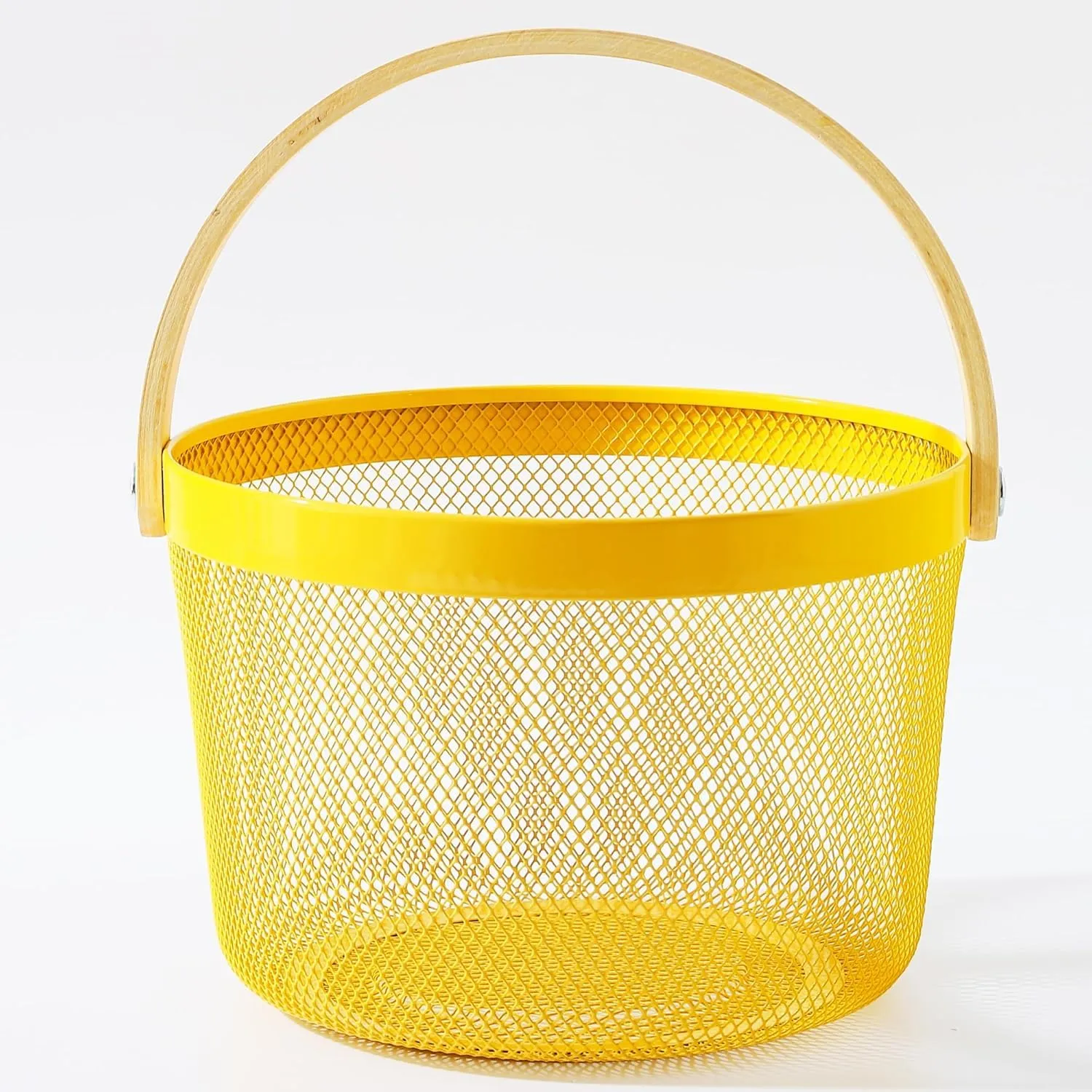 The Better Home Metal Mesh Basket for Storage With Wooden Handle | 400 Gm | Fruit Basket & Vegetable Basket for Kitchen | Kitchen Organizer | Storage Organizer For Home | Yellow