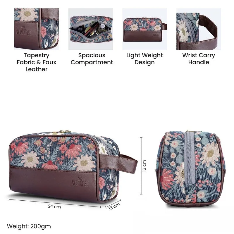 The Clownfish Flossy Multipurpose Tapestry Travel Pouch Toiletry Bag Shaving Kit Bag for Men Make-Up Pouch for Women Toiletry Bag for Men Travel Kit for Men & Women (Purple-Floral)