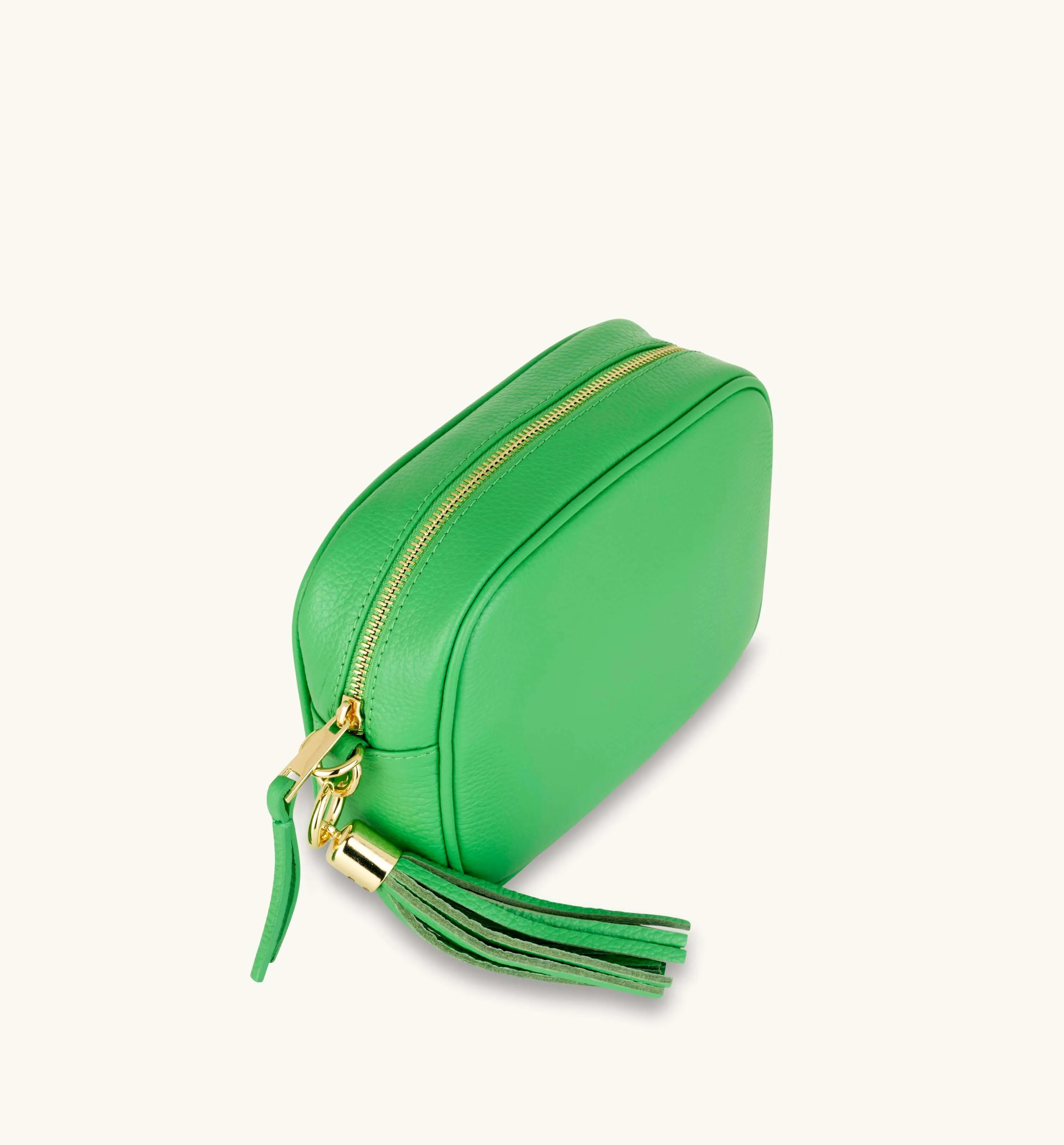 The Tassel Bottega Green Leather Crossbody Bag With Gold Chain Strap